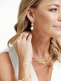E510-GP-NOVA- Gold Plate, White Freshwater Pearl and CZ Drop Earring