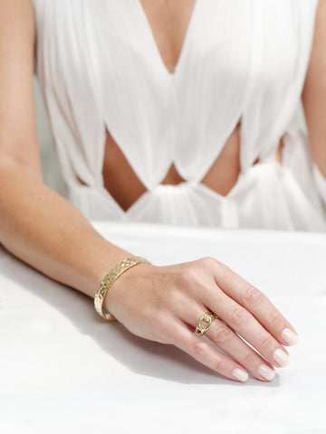 B15-SS - Madeline Gold plate Stainless Hammered Steel Cuff Bangle