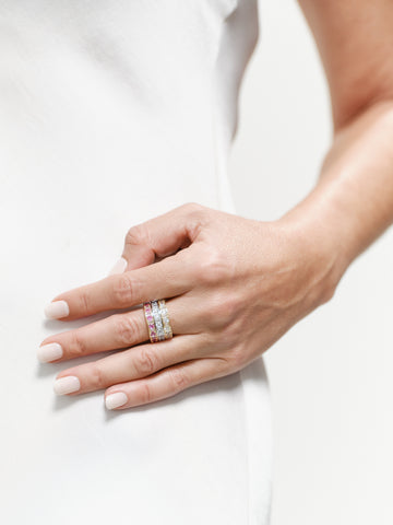 R227-RH - SOPHIA -Rhodium eternity band alternating pattern of round brilliant-cut and baguette-cut Cz's.