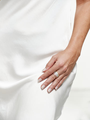 R227-PRH - SOPHIA -Rhodium eternity band alternating pattern of Pink Round Brilliant-Cut and Baguette-Cut Clear Cz's.