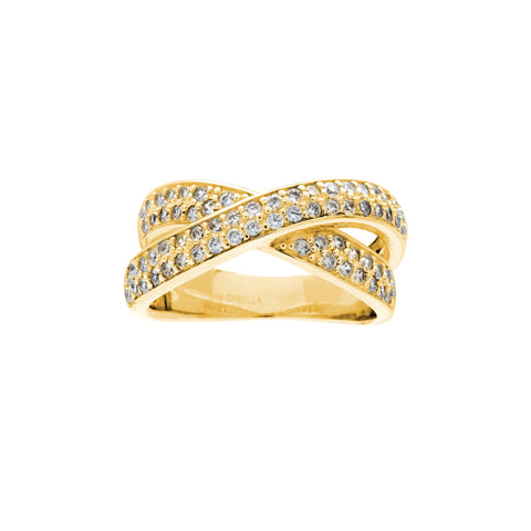 R809-GP - ECLIPSE - Gold Plate Cross Over Clear Micro Pave CZ Ring