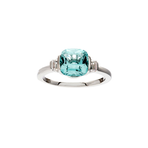 R23-LB - ERIN - Rhodium plated light blue and clear square cz ring