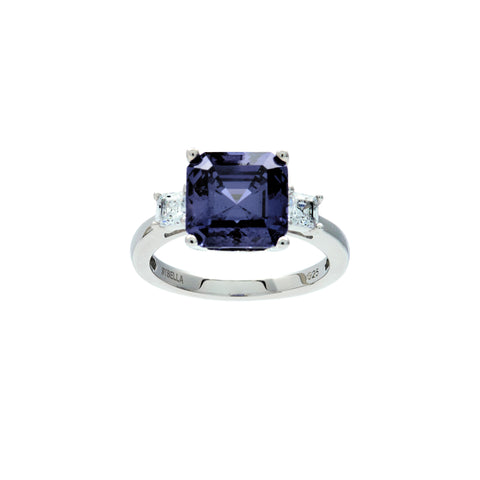 R900-T - BEBELLE - Rhodium Plated Tanzanite and Clear Square CZ Ring