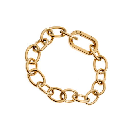 B129-SS- ABIGAIL- Gold plate Stainless Steel Link Bracelet with Oval Link Clasp closure