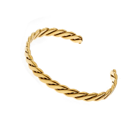 B7640-SS -VALENTINA- Gold plate Stainless Flat Steel Rope Cuff Bangle
