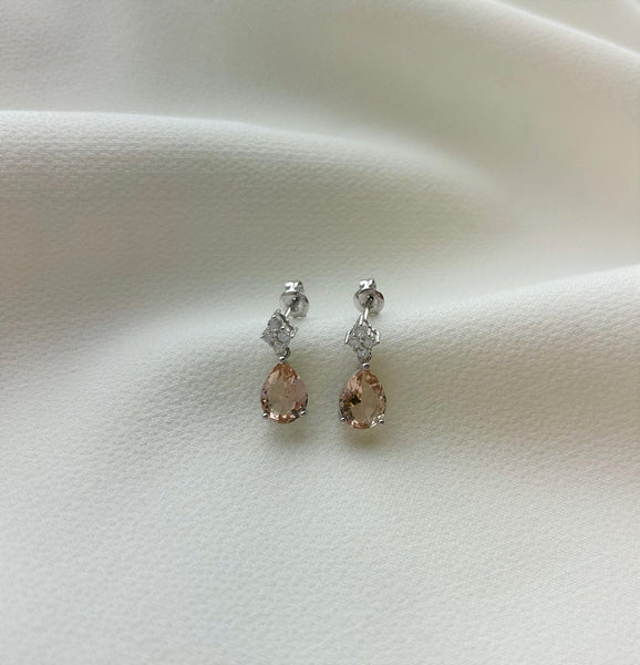 E112-P - Rhodium cz & pink cz drop earrings