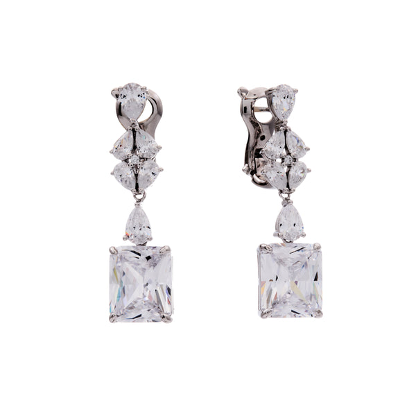 E128-RH-JOAN-Rhodium Multi Shape Chandelier Earring