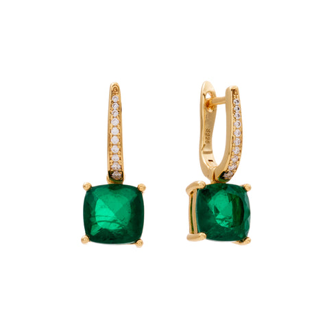 E159-GGP-IRIS-Gold Plate and Green Square and Clear CZ Earring