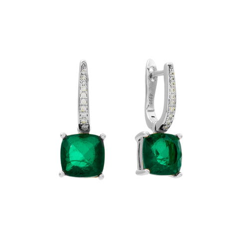 E159-GRH-IRIS-Rhodium and Square Green and Clear CZ Earring