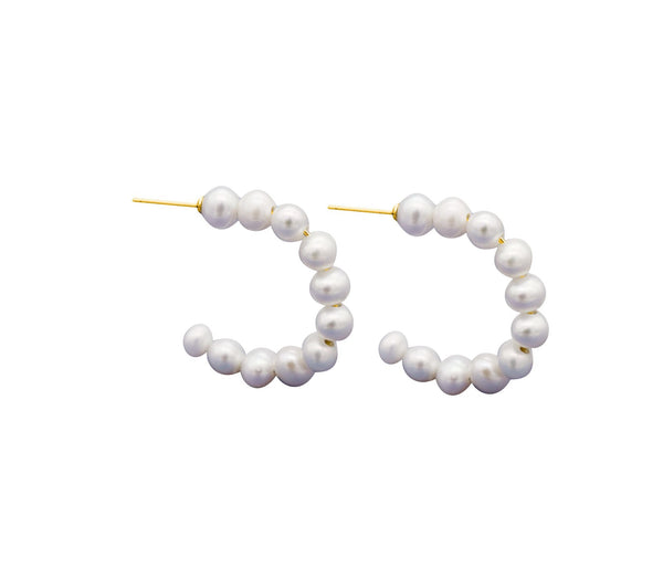 E1673-GP - ELKE 18 carat Gold Plate Freshwater pearl half-moon hoops