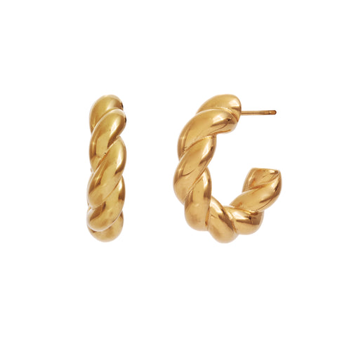 E170-SS-NATALIA-Gold Plate Stainless Steel Twist C-Hoop Earring