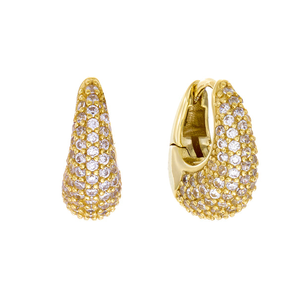 E2882-GP-DUA-Gold Plate CZ Teardrop Hoop Earring