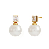 E3084-GP-BRONTE- Gold Plate Bezel Set CZand White Pearl Stud Earring