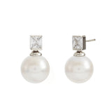 E3084-RH-BRONTE- Rhodium Bezel Set CZand White Pearl Stud Earring