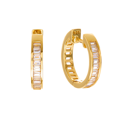 E4037-GP-LUMI-Gold Plate Baguette CZ  Hoop Earring