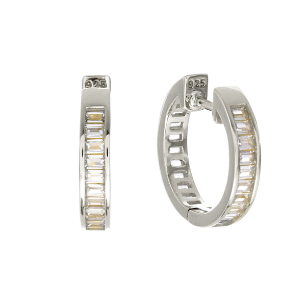 E4037-RH-LUMI-Rhodium Baguette CZ Hoop Earring