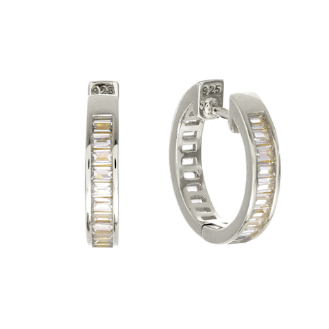 E4037-RH-LUMI-Rhodium Baguette CZ Hoop Earring
