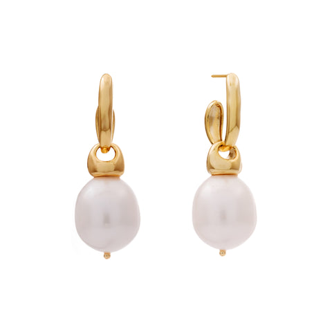 E511-GP-ALAYA- Gold Plate and White Freshwater Pearl C Hoop Earring