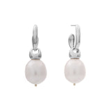 E511-RH-ALAYA- Rhodium and White Freshwater Pearl C Hoop Earring