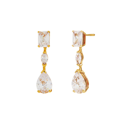 E668-GP-AURORA- Multi-Shape CZ Chandelier Drop Earrings