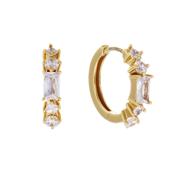 E680-GP-LUELLA-Gold Plate Multi Shape CZ Hoop Earring