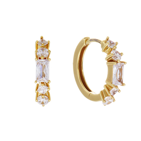 E680-GP-LUELLA-Gold Plate Multi Shape CZ Hoop Earring