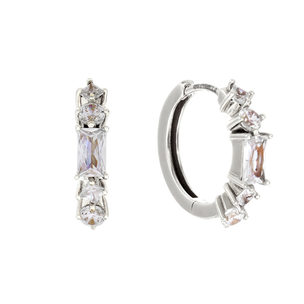 E680-RH-LUELLA-Rhodium Plate Multi Shape CZ Hoop Earring