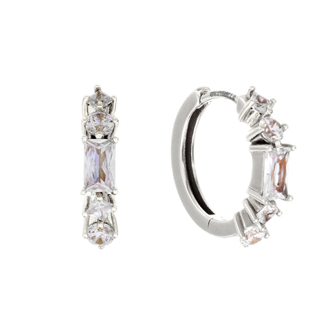 E680-RH-LUELLA-Rhodium Plate Multi Shape CZ Hoop Earring