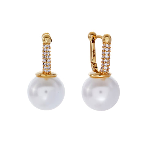 E932-GP-ANAYA- Gold Plate and White Pearl and CZ Drop Earring