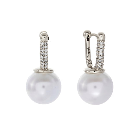 E932-RH-ANAYA- Rhodium and White Pearl and CZ Drop Earring