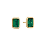 E1352-G GABRIELLA Baguette Cut Dark Green Stud Earrings