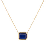 P135-S GABRIELLA Baguette Cut Dark Blue Pendant on Gold Chain