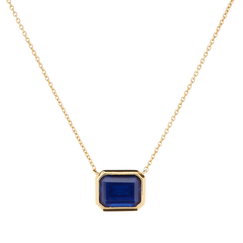 P135-S GABRIELLA Baguette Cut Dark Blue Pendant on Gold Chain