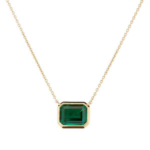P135-G GABRIELLA Baguette Cut Dark Green Pendant on Gold Chain
