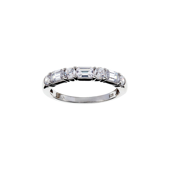 R209-RH LEANNE Rhodium round and baguette band ring