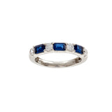 R209-S LEANNE Rhodium clear round and sapphire blue baguette band ring