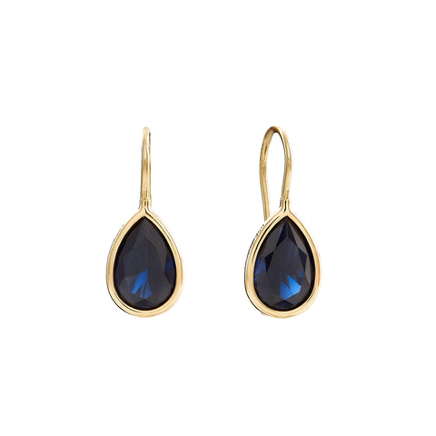E131-SGP LULU Tear Drop Dark Blue Earrings on Gold Hook
