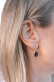 E131-SGP LULU Tear Drop Dark Blue Earrings on Gold Hook