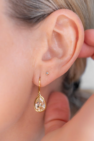 E131-YGP LULU Tear Drop Champagne Yellow Earrings on Gold Hook