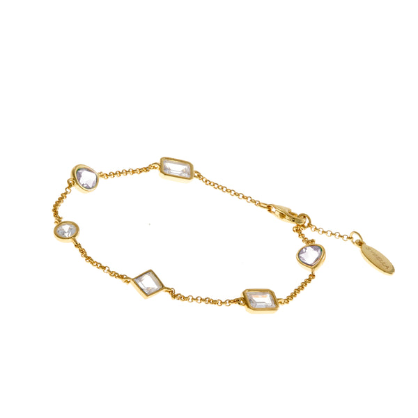 B2333-GP - MILA - Clear multi shaped cubic zirconia Gold Plate Bracelet
