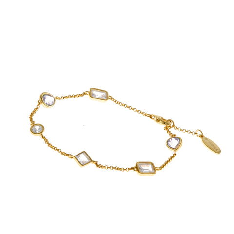 B2333-GP - MILA - Clear multi shaped cubic zirconia Gold Plate Bracelet
