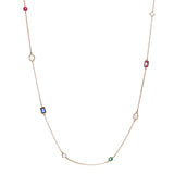 N2342-GP  - MILA -Short  Ruby, Sapphire and Emerald Green CZ Gold Plate Necklace