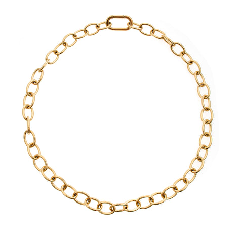 N181-SS - ABIGAIL- Gold plate Stainless Steel Link Necklace with Oval Link Clasp closure