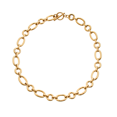 N73-SS - SCARLETT - Gold plate Stainless Steel Link Necklace with Bar closure