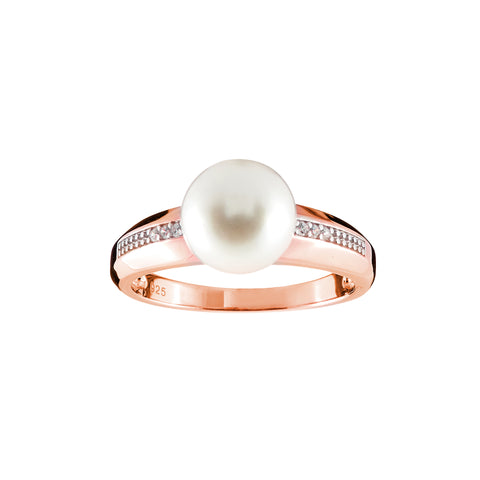 R1731-RG - Rose Gold Plate CZ & Freshwater Pearl Ring