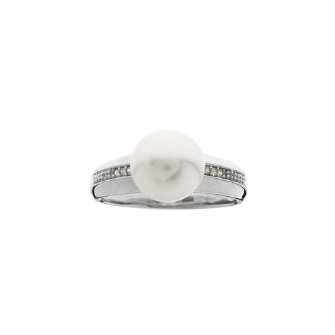 R1731-RH- Rhodium CZ & Freshwater Pearl Ring