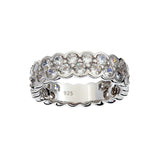 R2158-ORELIA- Rhodium Plate eternity band ring featuring two rows of round, clear Cz's in a scalloped setting .