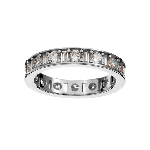 R227-RH - SOPHIA -Rhodium eternity band alternating pattern of round brilliant-cut and baguette-cut Cz's.