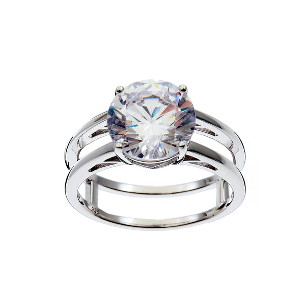 R4160-RH-JANE- Rhodium Plate 4 Prong round cut Cz, With Split Band