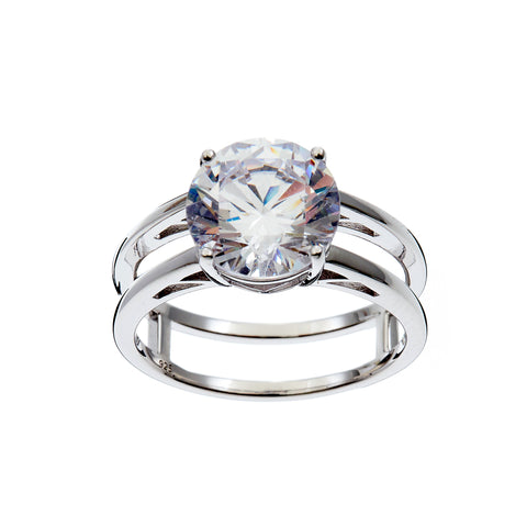 R4160-RH-JANE- Rhodium Plate 4 Prong round cut Cz, With Split Band